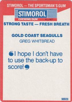 1990 Stimorol NRL #65 Greg Whitbread Back